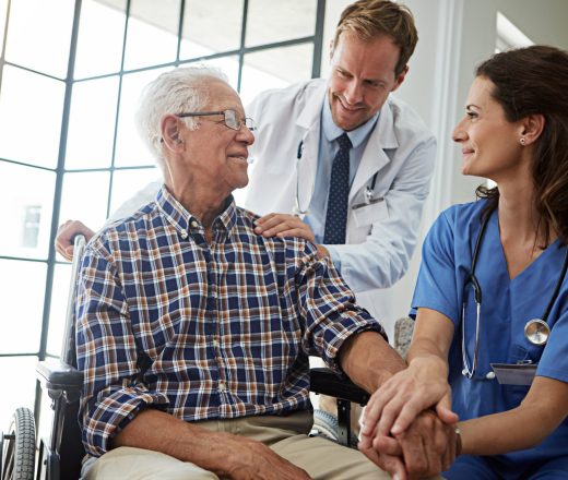 Cropped shot of a senior man in the retirement home with his doctor and nurse